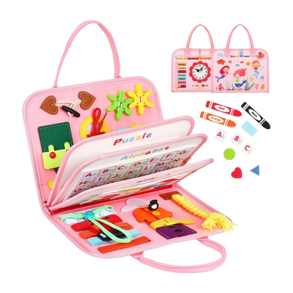 Quiet‎ Flower Busy Board Toddler Sensory Toy Mermaid Pink 89PCS